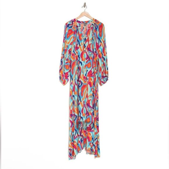 New By Design Lauren Printed Sleeve Maxi Nordstrom Multicolor Abstract Dress - Picture 4 of 10